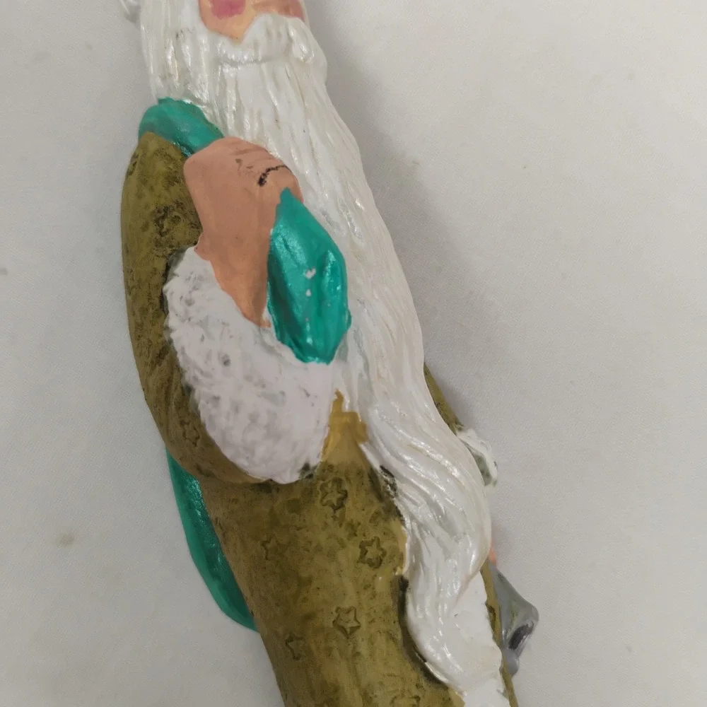 Vintage Folk Art GREEN Rustic Santa 7